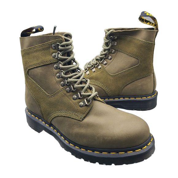 Doc Martens 1460 Pascal Leather Suede Lace Up Boots Olive Mens Combat Size 8 New